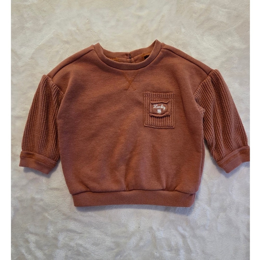 Lucky Brand Baby Sweatshirt 12M Rust Brown Clover Patch Cozy Pullover‎